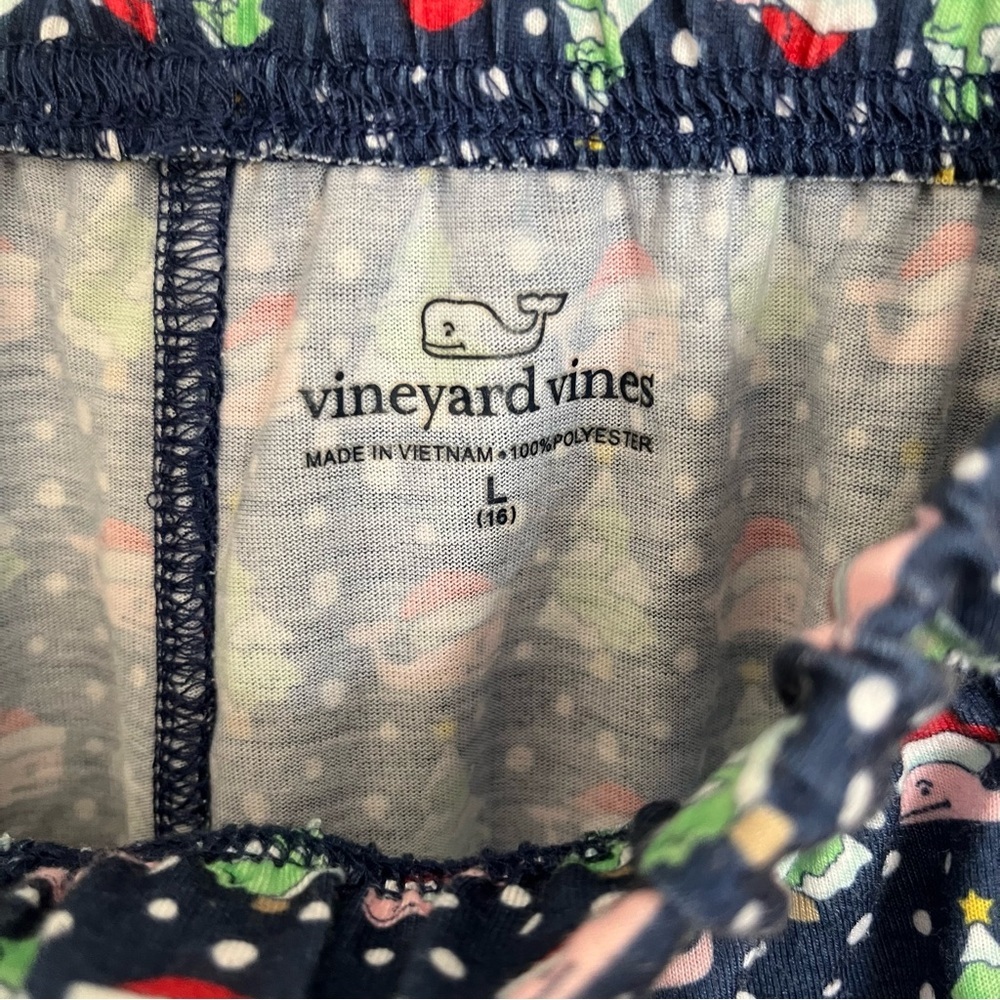 Vineyard Vines Santa Whale Christmas Sleep Bottoms pajama pants Blue Sz L Kid PJ - Picture 4 of 9